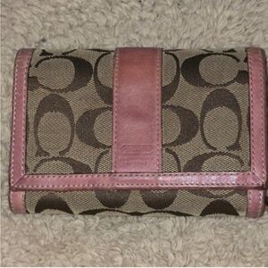 0008: Coach Pink and Brown Monogram Wallet